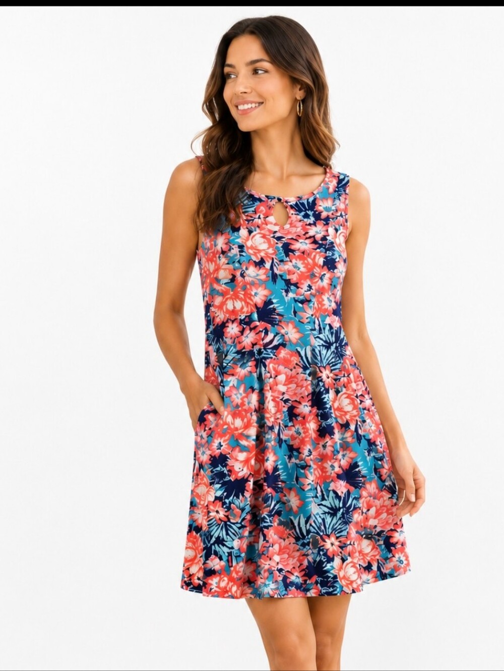 Hot Kiss Tropical Floral Sleeveless Spandex Blend Midi Dress Sz XL